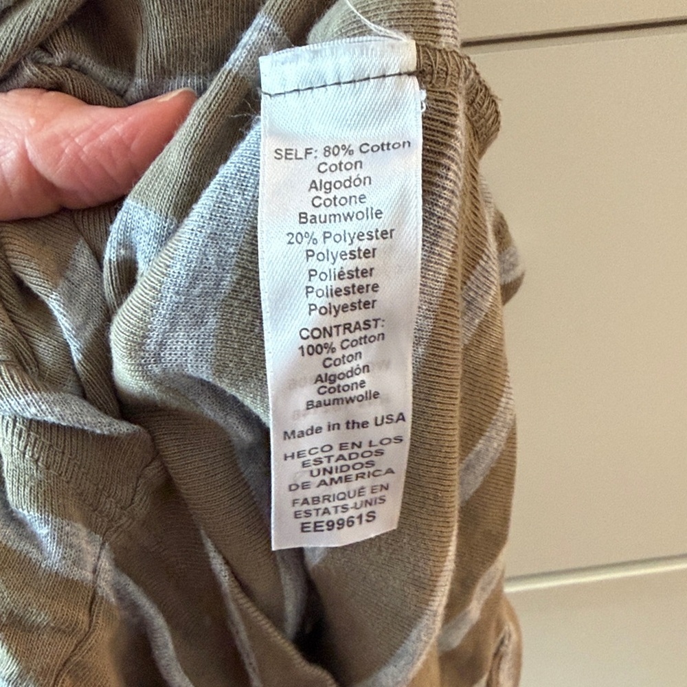 Michael Stars Olive and Light Gray Striped Henley Tank - Picture 3 of 5